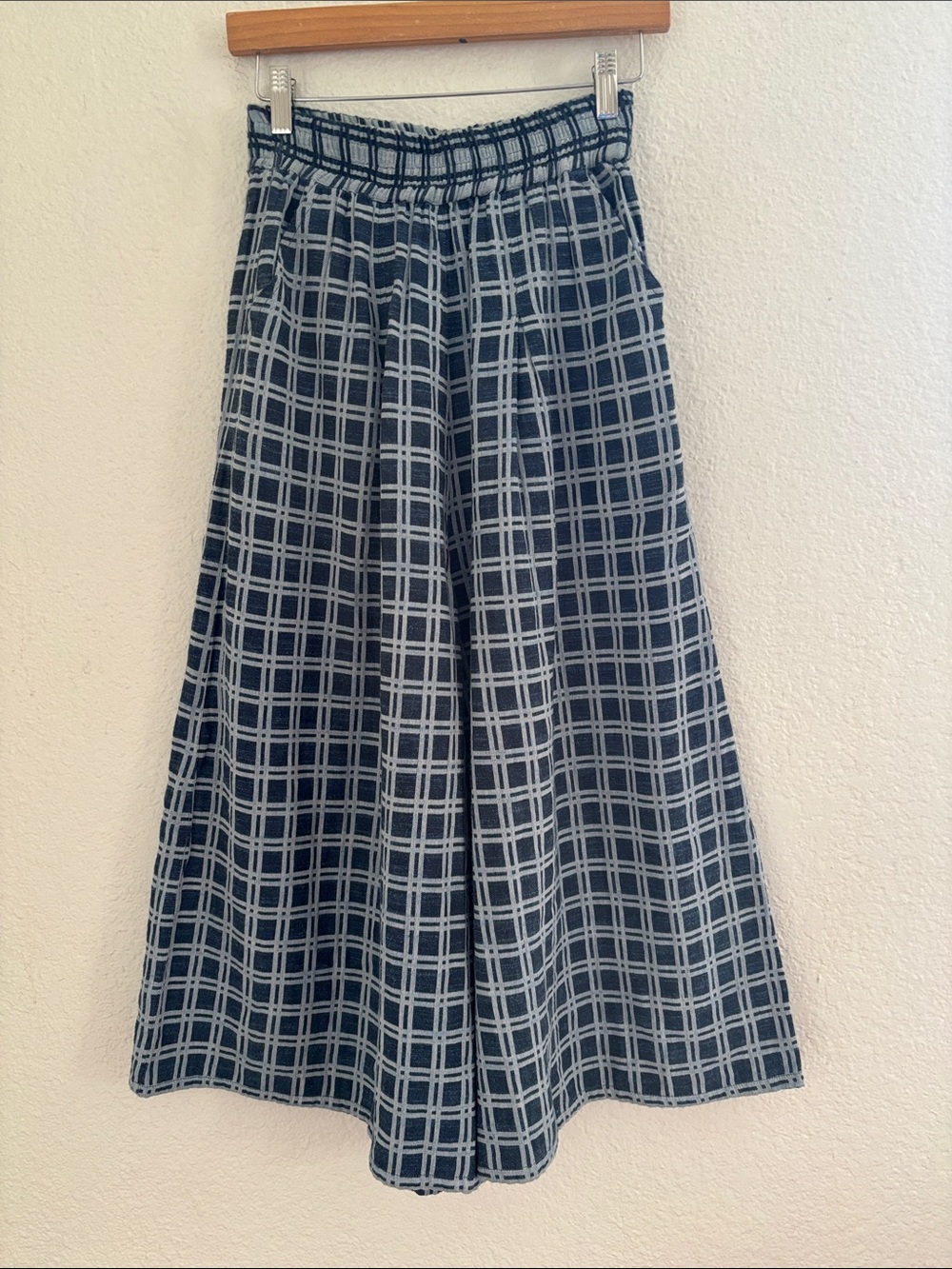 Ace & Jig Cotton Wide Leg Cropped Plaid Elastic Pull On Pants Size XS Pockets
